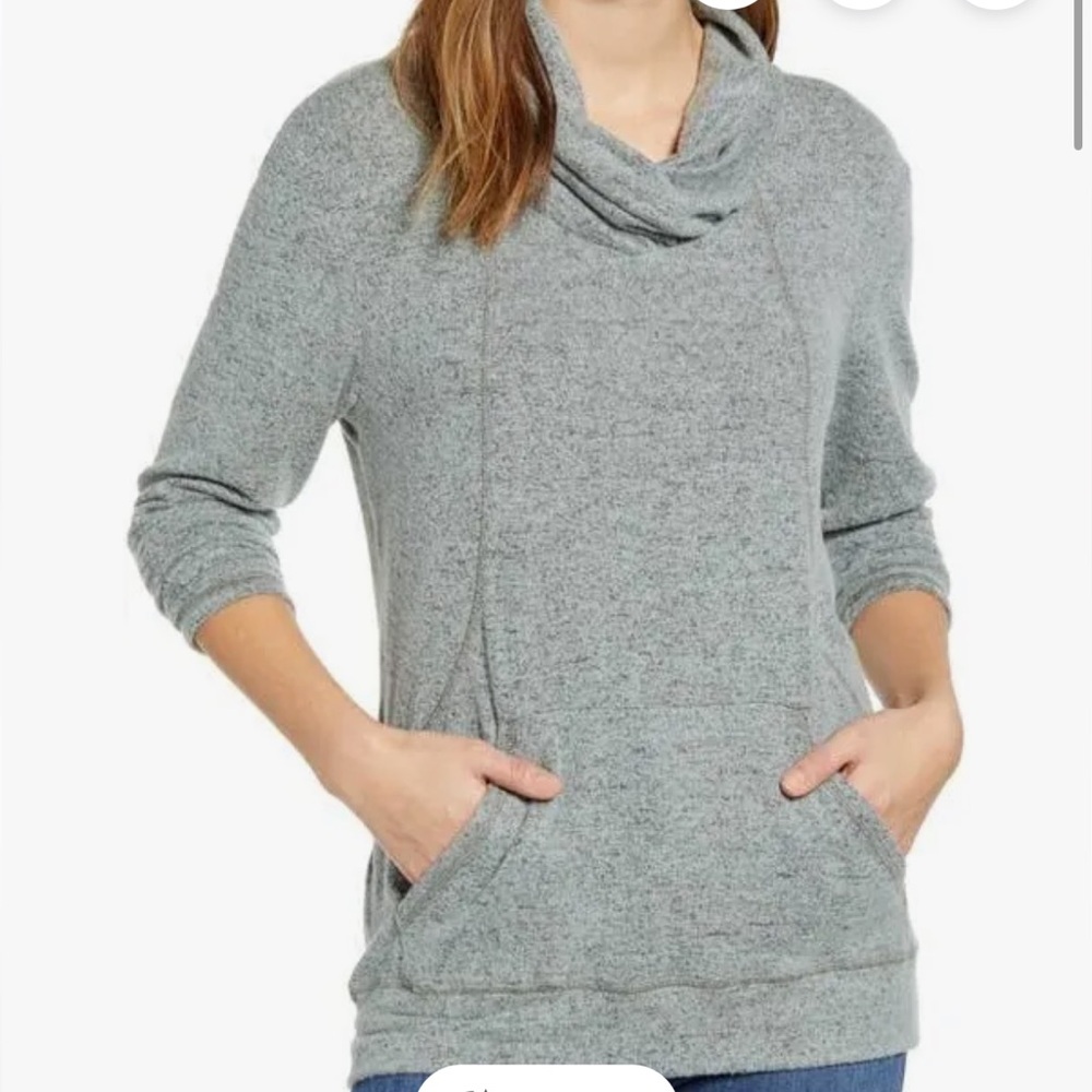 Loveappella Soft Cozy Knit Cross Neck Cowl Pocket  Pullover Small Mint Green NWT